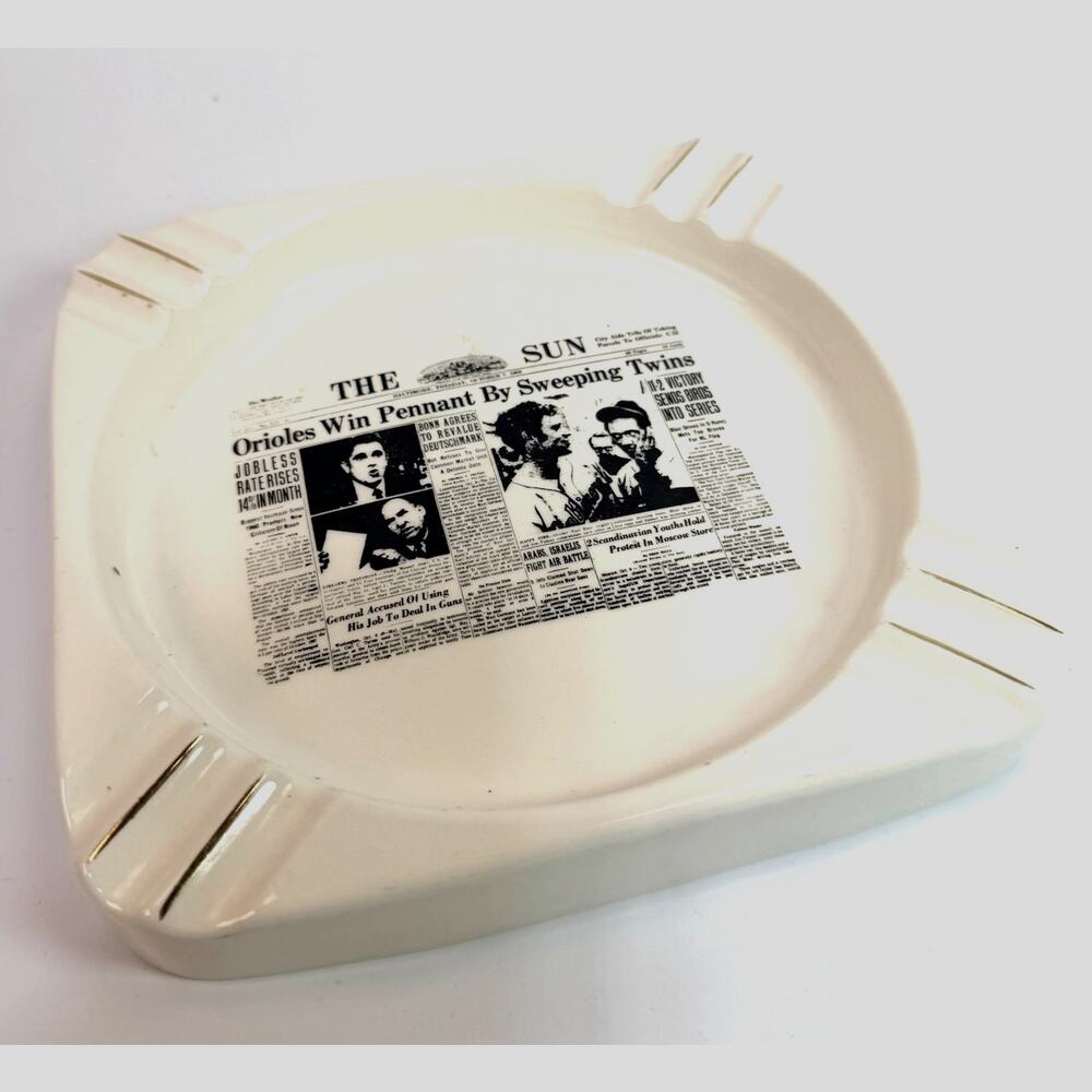 Vintage Baltimore Orioles Newspaper Headline 1969 World Series Ashtray MLB 7.5"